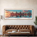 Detroit Michigan Panoramic Painting, Mid Century Modern Framed Canvas Print, Retro Pop Art Travel Poster, City Wall Decor, Home Art