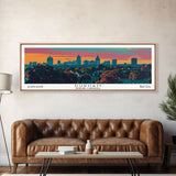 Durham North Carolina Panoramic Painting, Mid Century Modern Framed Canvas Print, Retro Pop Art Travel Poster, City Wall Art, Office Decor