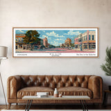 Elgin Illinois Panoramic Painting, Mid Century Modern Framed Canvas Print, Retro Pop Art Travel Poster, City Wall Art, Living Room Decor