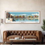 Fishers Indiana Panoramic Painting, Mid Century Modern Framed Canvas Print, Retro Pop Art Travel Poster, Home Wall Decor