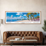 Fort Lauderdale Florida Panoramic Painting, Mid Century Modern Framed Canvas Print, Retro Pop Art Travel Poster, City Wall Art