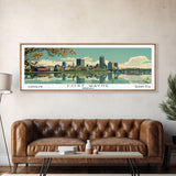 Fort Wayne Indiana Panoramic Art, Mid Century Modern Framed Canvas Print, Retro Pop Art Travel Poster, Home Wall Decor