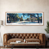 Gainesville Florida Panoramic Painting, Mid Century Modern Framed Canvas Print, Retro Pop Art Travel Poster, Home Wall Decor