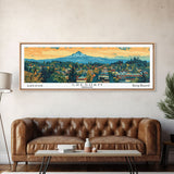 Gresham Oregon Panoramic Art, Mid Century Modern Framed Canvas Print, Retro Pop Art Travel Poster, Office Wall Decor