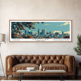 Hartford Connecticut Panoramic Painting, Mid Century Modern Framed Canvas Print, Retro Pop Art Travel Poster, Home Wall Decor