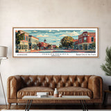 Independence Missouri Panoramic Painting, Mid Century Modern Framed Canvas Print, Retro Pop Art Travel Poster, Home Decor