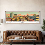 Lansing Michigan Panoramic Wall Art, Mid Century Modern Framed Canvas Print, Retro Pop Art Travel Poster, Living Room Decor