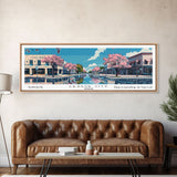 League City Texas Panoramic Painting, Mid Century Modern Framed Canvas Print, Retro Pop Art Travel Poster, Home Decor