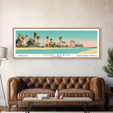 Long Beach California Panoramic Painting, Mid Century Modern Framed Canvas Print, Retro Pop Art Travel Poster, Office Decor