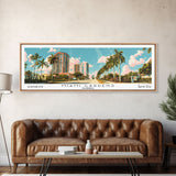 Miami Gardens Florida Panoramic Painting, Mid Century Modern Framed Canvas Print, Retro Pop Art Travel Poster, Home Wall Decor