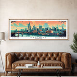 Nashville Tennessee Panoramic Wall Art, Mid Century Modern Framed Canvas Print, Retro Pop Art Travel Poster, Home Wall Decor