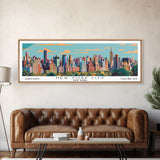 New York New York Panoramic Painting, Mid Century Modern Framed Canvas Print, Retro Pop Art Travel Poster, City Art, Office Wall Decor, Living Room Art