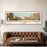 Peoria Illinois Panoramic Painting, Mid Century Modern Framed Canvas Print, Retro Pop Art Travel Poster, City Art, Office Wall Decor, Living Room Art