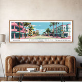 Pompano Beach Florida Panoramic Painting, Mid Century Modern Framed Canvas Print, Retro Pop Art Travel Poster, City Art, Office Wall Decor, Living Room Art