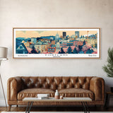 Portland Oregon Panoramic Wall Art, Mid Century Modern Framed Canvas Print, Retro Pop Art Travel Poster, City Art, Office Wall Decor, Living Room Art