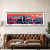 Reno Nevada Panoramic Painting, Mid Century Modern Framed Canvas Print, Retro Pop Art Travel Poster, City Art, Office Wall Decor, Living Room Art