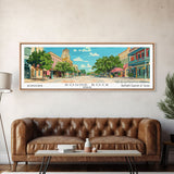 Round Rock Texas Panoramic Painting, Mid Century Modern Framed Canvas Print, Retro Pop Art Travel Poster, City Art, Office Wall Decor, Living Room Art