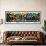 Salt Lake City Utah Panoramic Wall Art, Mid Century Modern Framed Canvas Print, Retro Pop Art Travel Poster, City Art, Office Wall Decor, Living Room Art