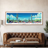 Scottsdale Arizona Panoramic Painting, Mid Century Modern Framed Canvas Print, Retro Pop Art Travel Poster, Wall Hanging for Home Decor