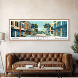 Sugarland Texas Panoramic Painting, Mid Century Modern Framed Canvas Print, Retro Pop Art Travel Poster, Living Room Wall Art Decor