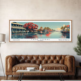 Cape Coral Florida Panoramic Painting, Framed Canvas Print, Mid Century Modern Wall Art, Retro Pop Art Travel Poster, Home Decor, City Art