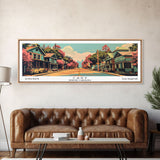 Cary North Carolina Panoramic Painting, Framed Canvas Print, Mid Century Modern Wall Art, Retro Pop Art Travel Poster, Living Room Decor, City Art