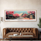 Cary North Carolina Panoramic Painting, Framed Canvas Print, Mid Century Modern Wall Art, Retro Pop Art Travel Poster, Office Decor, City Art