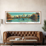 Charlotte North Carolina Panoramic Painting, Framed Canvas Print, Mid Century Modern Wall Art, Retro Pop Art Travel Poster, Living Room Decor, City Art