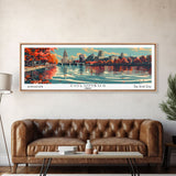 Columbus Ohio Panoramic Painting, Framed Canvas Print, Mid Century Modern Wall Art, Retro Pop Art Travel Poster, Living Room Decor, City Art