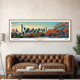 Dallas Texas Panoramic Painting, Framed Canvas Print, Mid Century Modern Wall Art, Retro Pop Art Travel Poster, Home Decor, City Art