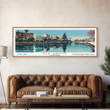 Elk Grove California Panoramic Painting, Framed Canvas Print, Mid Century Modern Wall Art, Retro Pop Art Travel Poster, Living Room Decor, City Art