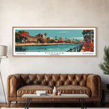 Fontana California Panoramic Painting, Framed Canvas Print, Mid Century Modern Wall Art, Retro Pop Art Travel Poster, Living Room Decor, City Art