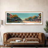 Frisco Texas Panoramic Painting, Framed Canvas Print, Mid Century Modern Wall Art, Retro Pop Art Travel Poster, Home Decor, City Art