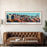 Greensboro North Carolina Panoramic Painting, Mid Century Modern Framed Canvas Print, Retro Pop Art Travel Poster, Cityscape Wall Art, Living Room Decor, Office Art