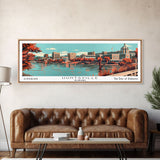 Huntsville Alabama Panoramic Painting, Mid Century Modern Framed Canvas Print, City Art, Retro Pop Art Travel Poster, Living Room Decor, Office Art, Cityscape Wall Art