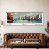 Jersey City New Jersey Panoramic Painting, Framed Canvas Print, Mid Century Modern Wall Art, Retro Pop Art Travel Poster, Cityscape Decor, Office Wall Art, Home Decor