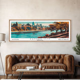 Kansas City Missouri Panoramic Wall Art, Mid Century Modern Framed Canvas Print, Retro Pop Art Travel Poster, Living Room Decor, Cityscape Art, Home Office Decor