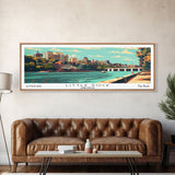 Little Rock Arkansas Panoramic View, Mid Century Modern Framed Canvas Print, Retro Pop Art Travel Poster, Office Decor, Cityscape Art