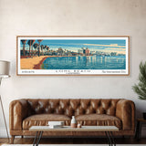 Long Beach California Panoramic Wall Art, Mid Century Modern Framed Canvas Print, Retro Pop Art Travel Poster, Living Room, Gift Idea