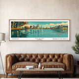 Miami Florida Panoramic View, Mid Century Modern Framed Canvas Print, Retro Pop Art Travel Poster, Home Decor, City Art