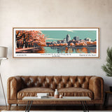 Montgomery Alabama Panoramic Painting, Mid Century Modern Framed Canvas Print, Retro Pop Art Travel Poster, Living Room Wall Decor