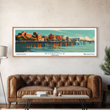 Norfolk Virginia Panoramic Painting, Mid Century Modern Framed Canvas Print, Retro Pop Art Travel Poster, Living Room Wall Decor