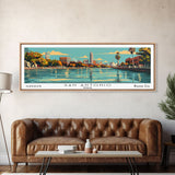 San Antonio Texas Panoramic Painting, Mid Century Modern Framed Canvas Print, Retro Pop Art Travel Poster, Cityscape, Home Decor, Office Wall Art