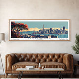 San Francisco California Panoramic Wall Art, Mid Century Modern Framed Canvas Print, Retro Pop Art Cityscape, Travel Poster, Living Room Decor