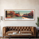 Springfield Massachusetts Panoramic Wall Art, Mid Century Modern Framed Canvas Print, Retro Pop Art Cityscape, Travel Poster, Living Room Decor