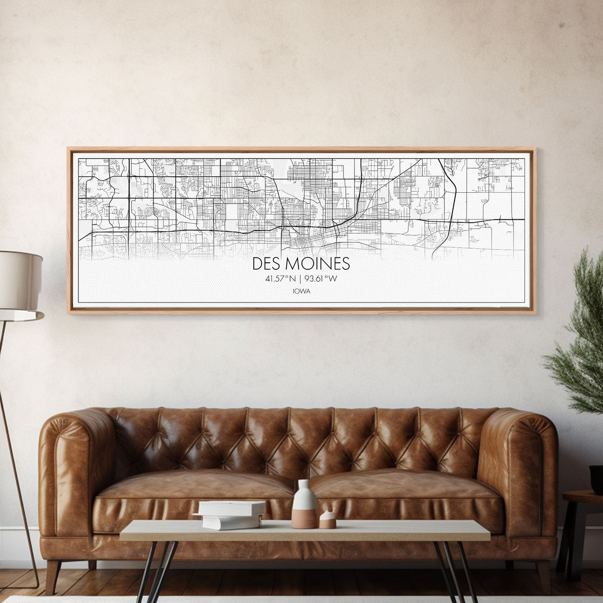 Panoramic Des Moines City Map, Iowa Art, Map Print, Minimalist Wall Art, Canvas Art, Housewarming Gift, Street Map Art, Closing Gift