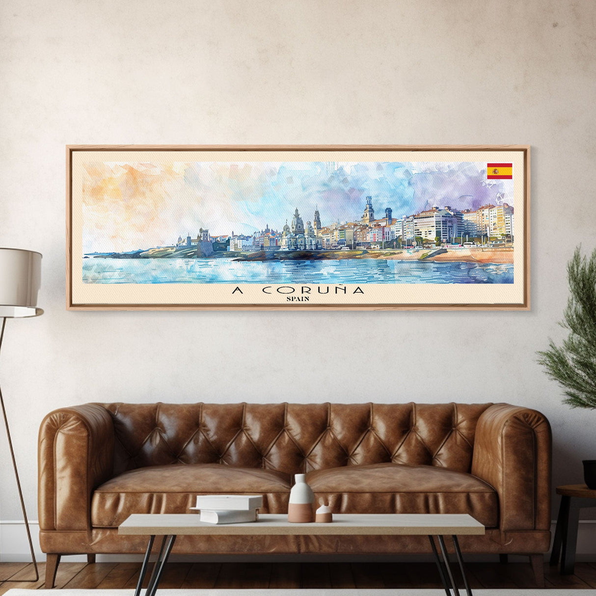 A Coruña Spain Travel Art, City Art, Framed Canvas Print or Metal Wall Art, Europe Travel Poster, Panoramic Wall Art, Extra Wide Wall Art