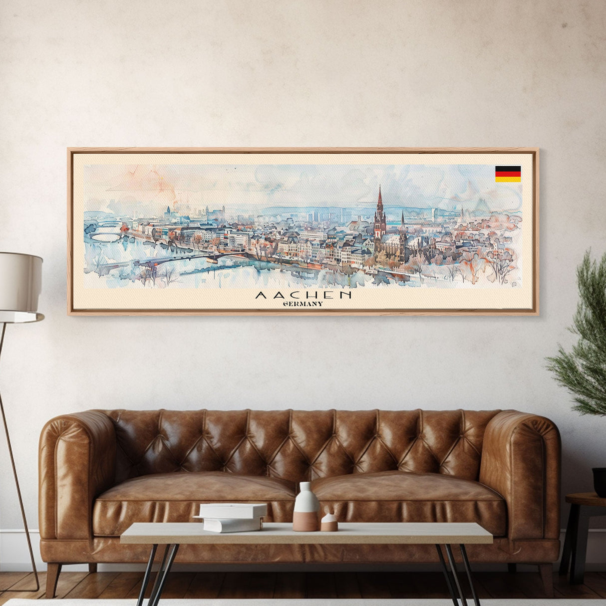 Aachen Germany  Panoramic Travel Poster, Framed Canvas Print or Metal Wall Art, Travel Art, Home Decor, Panoramic Painting, Midcentury Art