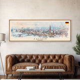 Aachen Germany  Panoramic Travel Poster, Framed Canvas Print or Metal Wall Art, Travel Art, Home Decor, Panoramic Painting, Midcentury Art