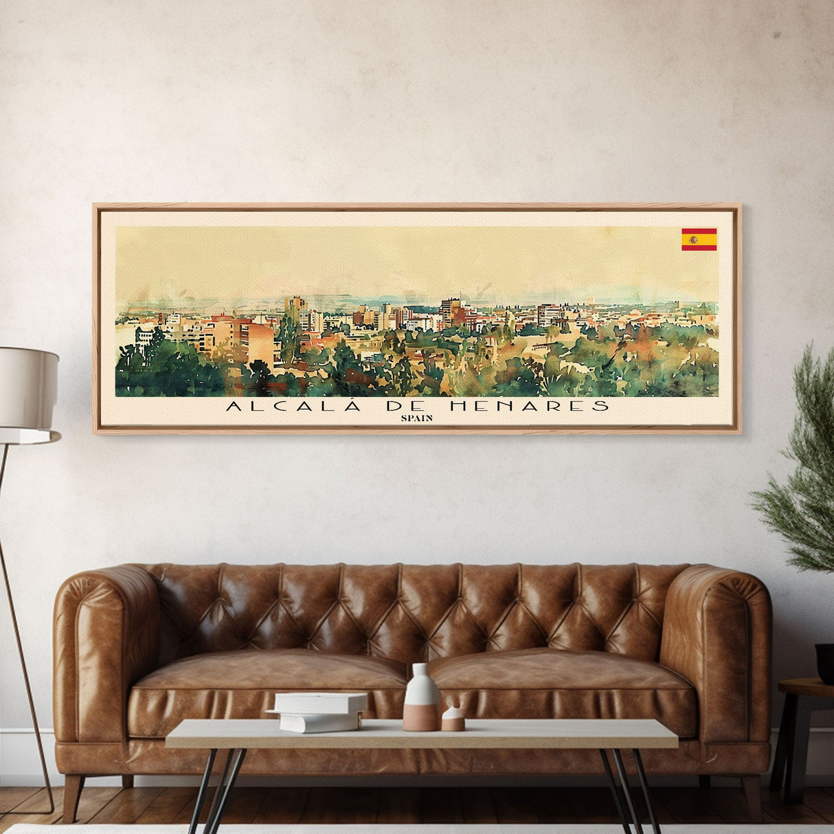 Alcalá Spain Travel Art, City Art, Framed Canvas Print or Metal Wall Art, Europe Travel Poster, Panoramic Wall Art, Extra Wide Wall Art